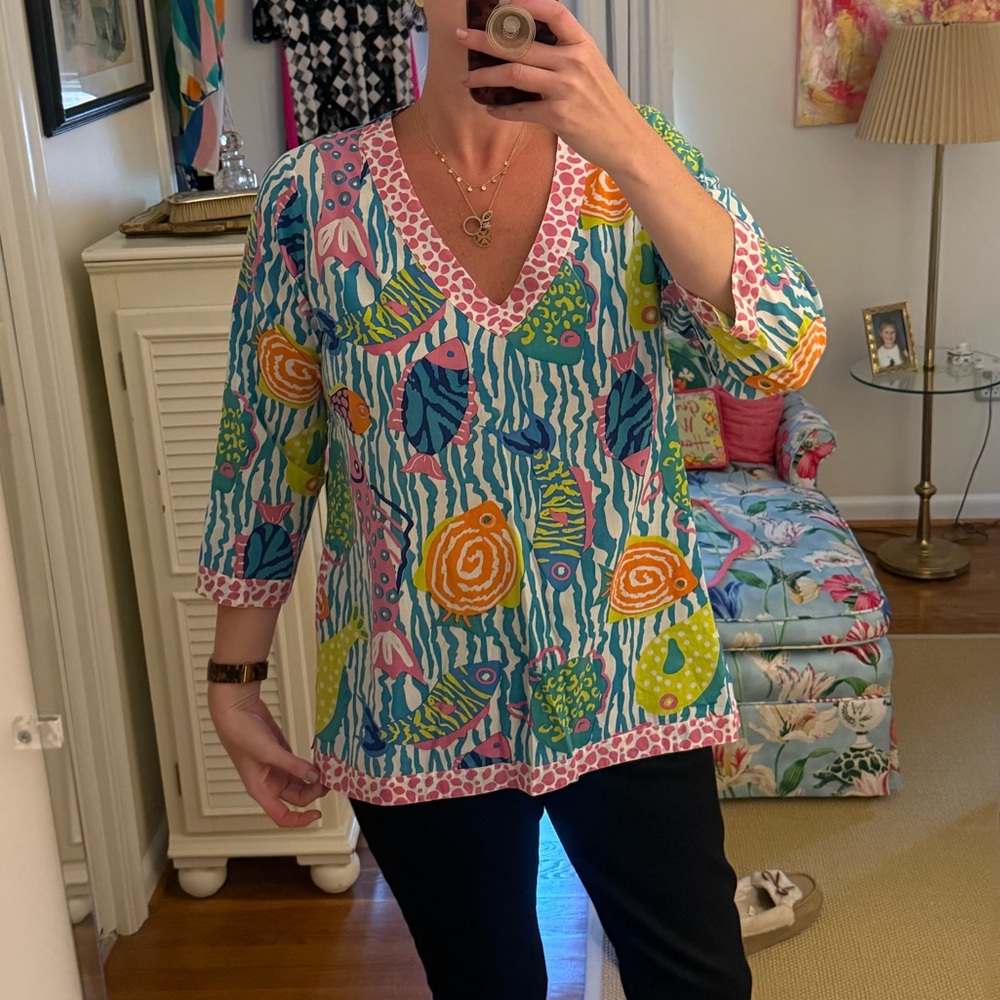 Gretchen Scott Designs Multicolor Fish Patterned Top